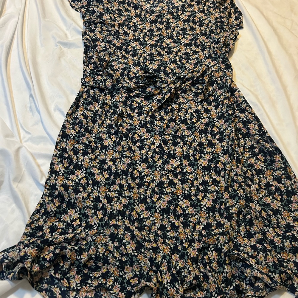 Max Studio Floral Print Ruffle Sleeve Tie Waist Dress Navy Pink Size 1X. NWOT - Picture 6 of 14